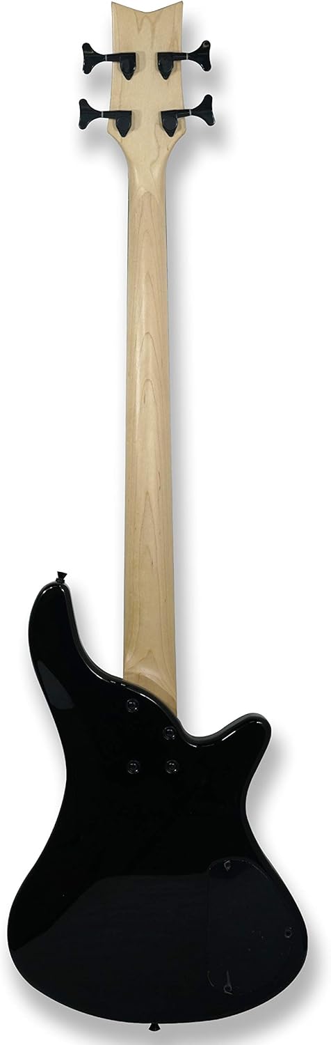 Tario Left-handed 4 String Black Electric Bass, Bolt-on Maple Neck, Poplar Body