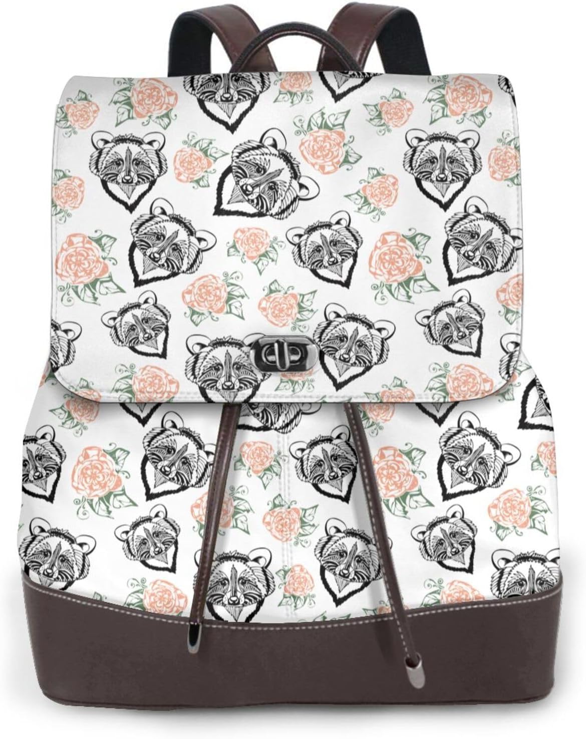 Raccoon and Flower for Womens Backpack Purse Microfiber PU Anti-theft Large Fashion Designer Travel Bag Ladies Shoulder Bags