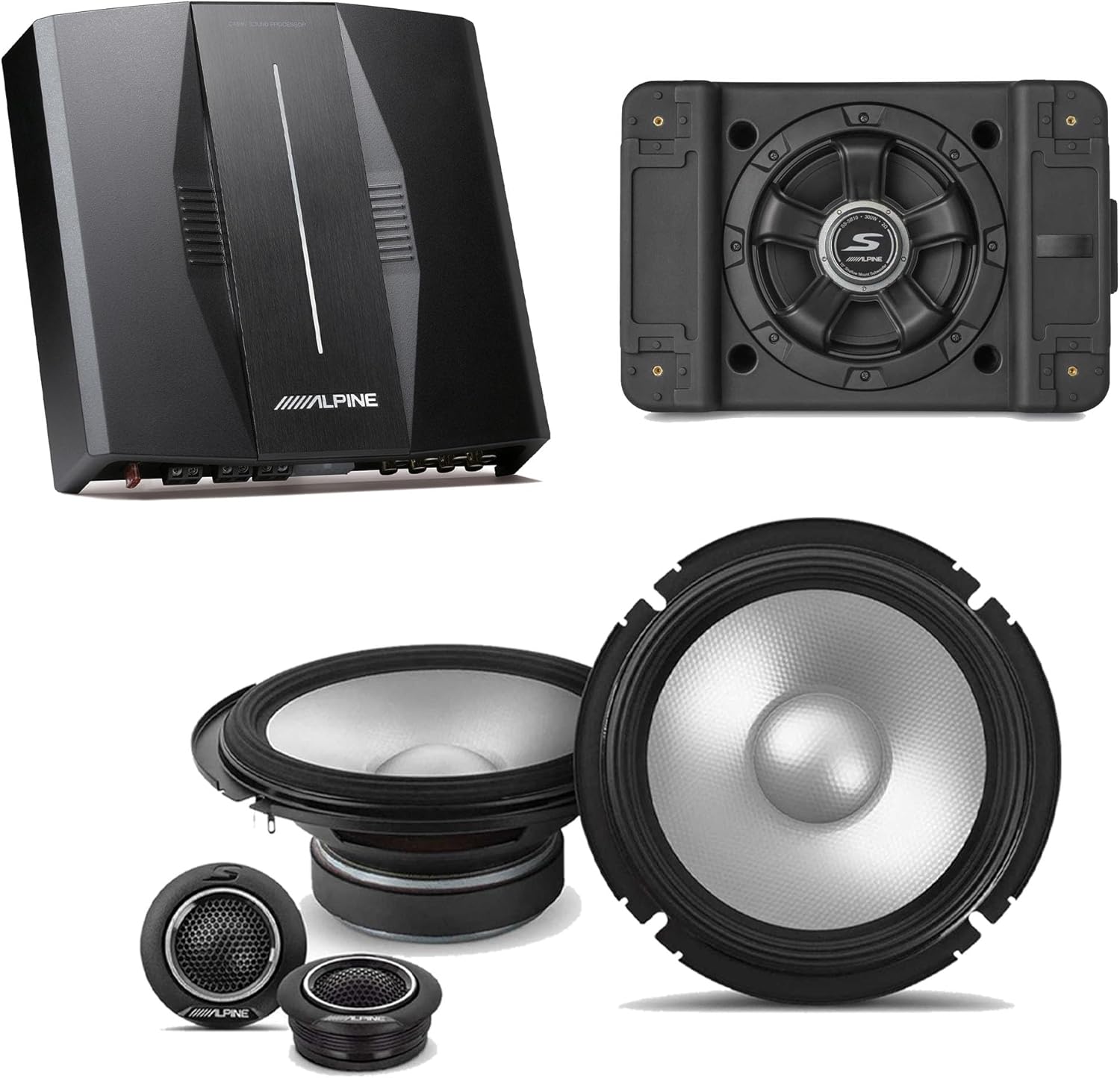 Alpine PXE-C80-88 OPTIM8 8-Channel Hi-Res DSP Amplifier w/SS-SB12 Subwoofer, S2-S65C 6.5