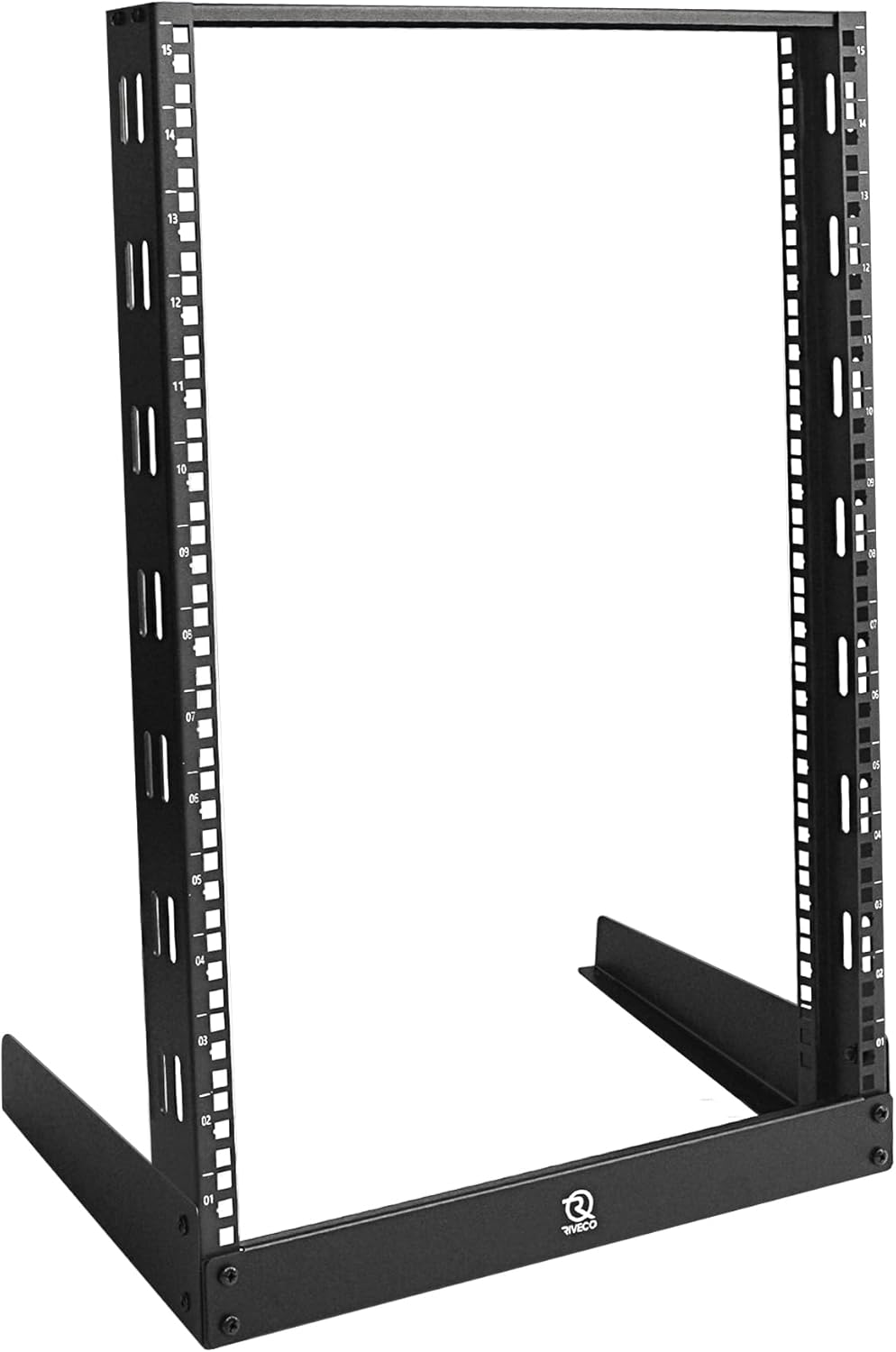 RIVECO 15U Desktop Rack for Audio & Network Devices 19 Inch 2 Post Open Frame Shelf with Reinforced Beam, Free Standing Tabletop Racks for IT Server Sound AV Music Recording Equipment