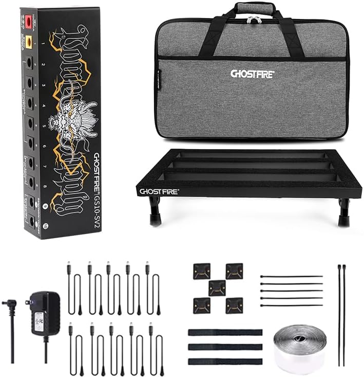 Ghost Fire Guitar Pedal Board Aluminum Alloy 1.76lb Super light Effect Pedalboard 19.8''x11.5'' with Carry Bag,SPL-04 and Power Supply GS10-SV2