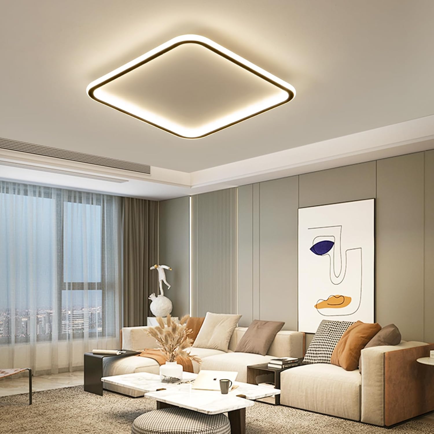 Modern Ceiling Lights，23.6 Inch Flush Mount CeilingLight, Square LED Ceiling Light Fixtures, Thin Modern CeilingLamp, Close to Ceiling Lights for Bedroom, Living Room, 3 Color Temperature Selectable