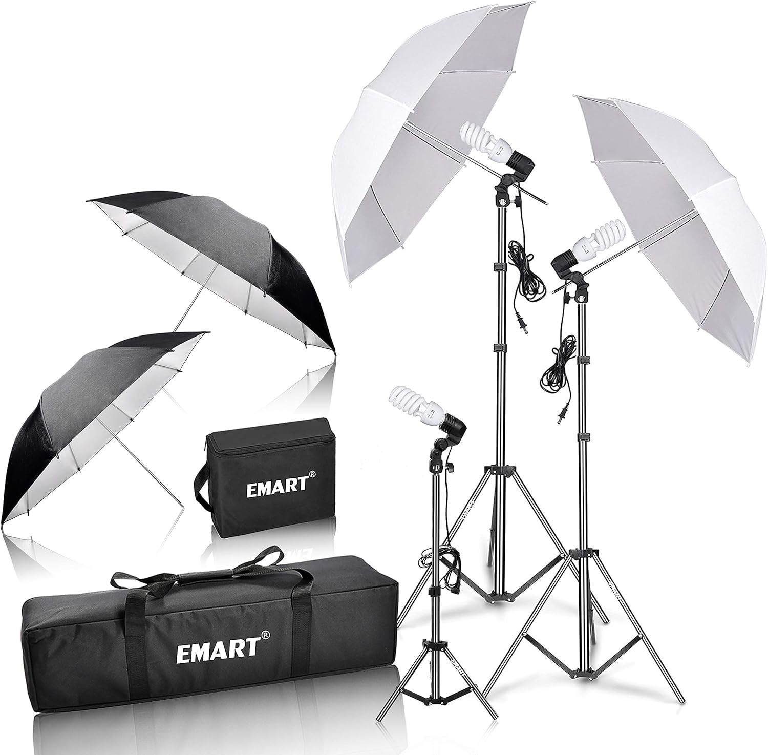 EMART Umbrella Photography Lighting Kit, 200/700W Bulbs, Soft Light Continuous Photographic Reflector Set for Portrait Studio Video Recording, Filming, Podcast
