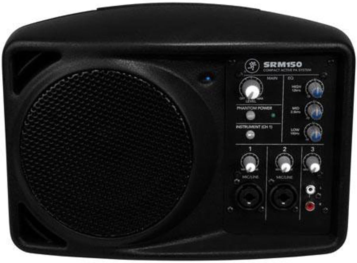 Mackie 5.25in Compact Powered PA System, 150W, 8 Ohms Impedance - Bundle with Behringer ULTRAVOICE XM8500 Cardioid Vocal Microphone, Samson MK10 Lightweight Boom Mic Stand, 20' XLR Microphone Cable