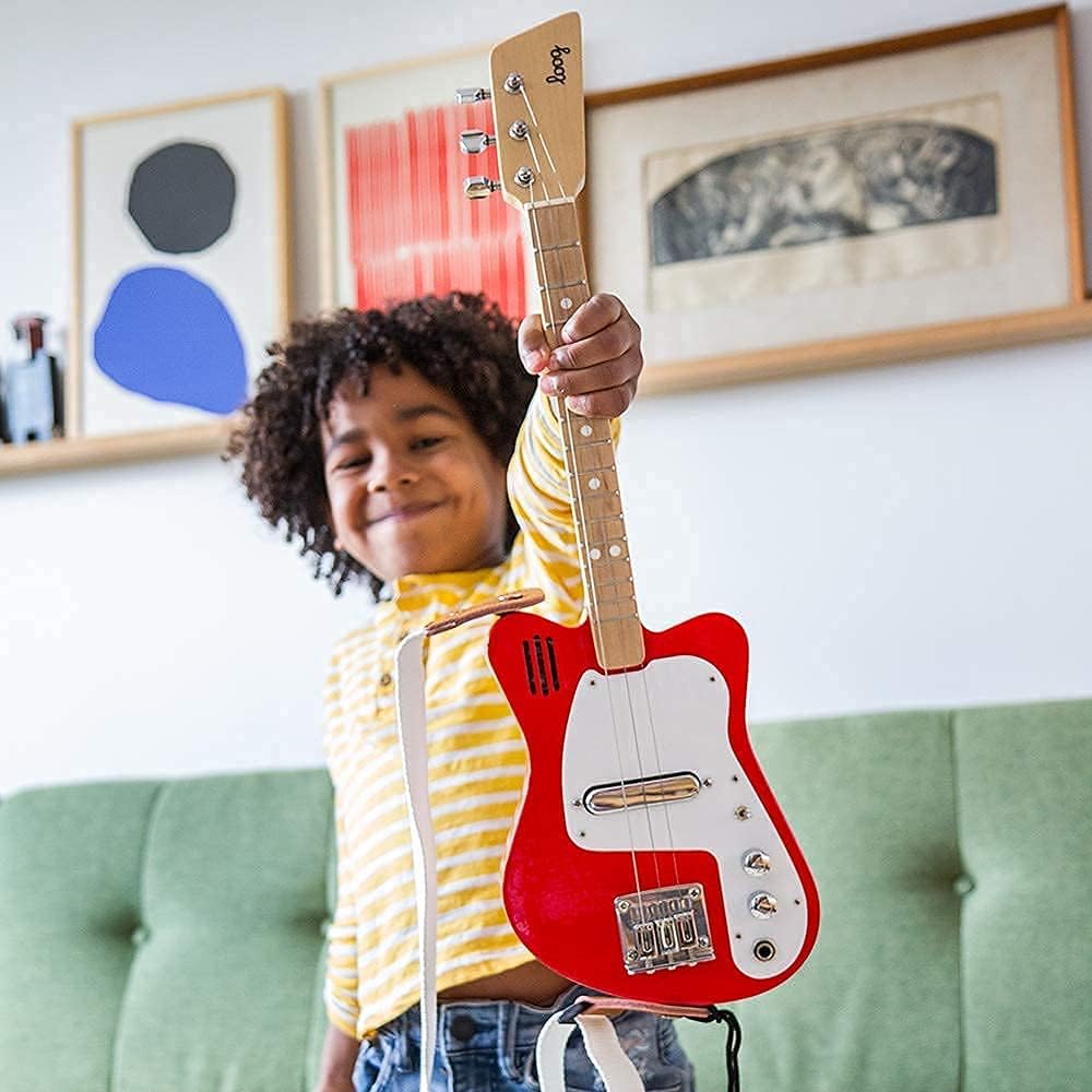 Loog Mini Electric kids Guitar for Beginners built-in Amp Ages 3+ Learning App and Lessons Included