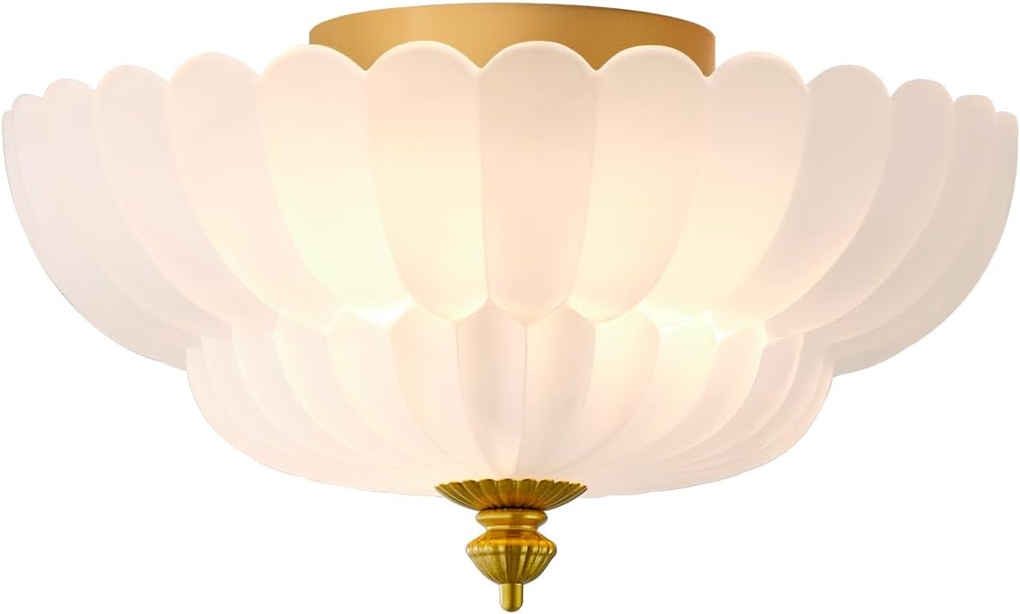 ANYLOVE Modern 12Inch Frosted Glass Flower Glass Semi Flush Mount Ceiling Light, 3 Light for Living Room Bedroom Hallway Entryway Foyer