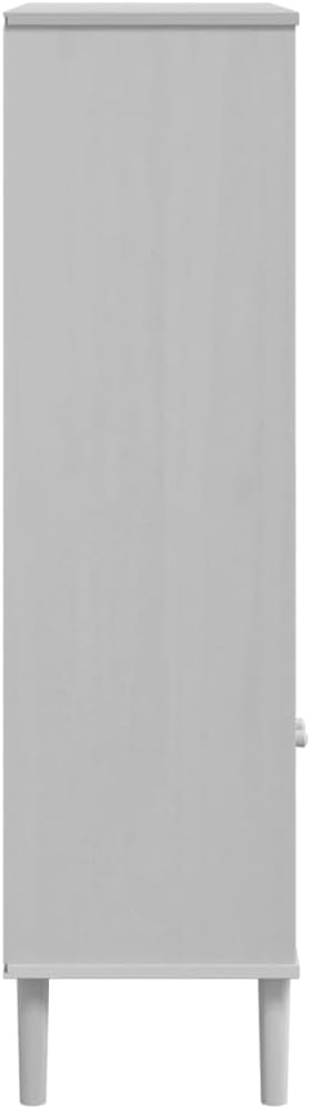 White Solid Pine Wood Bookcase, 35.4x13.8x51.2 in, Bohemian Rattan Look, Adjustable Shelves, Living Room Display Shelf Home Office Furniture