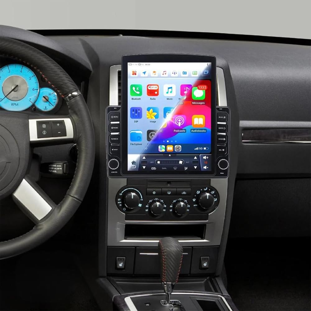 PHEZEN 9.7 inch Touchscreen Car Stereo Fit for Chrysler 300C 2008-2010, Android 14 Double Din Car Radio with Carplay & Android Auto in-Dash Navigation BT Mirror Link WiFi Backup Camera 4+64G