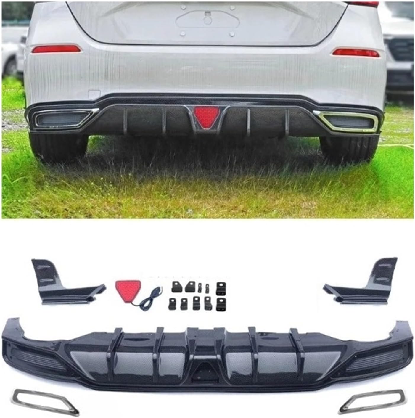 Compatible for Honda CIVIC 11th Gen Hatchback 2023 E HEV Car Rear Bumper Body Kits Carbon Chin Spoiler Diffuser Cover Lip Accessories(E HEV Carbon)