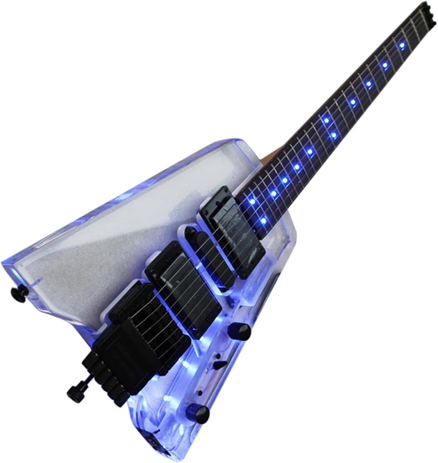 VENEKA Headless Electric Guitar Headless Portable Travel Guitar Acrylic Body Rosewood Fingerboard mini Electric Guitar