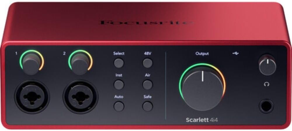 Focusrite Scarlett 4i4 USB-C Audio/MIDI Interface (4th Gen) Bundle with Studio Monitor Headphones, MXL 550/551 Microphone Ensemble Kit, Pop Filter, Mic Stand, Headphone Holder and 2x XLR Cable