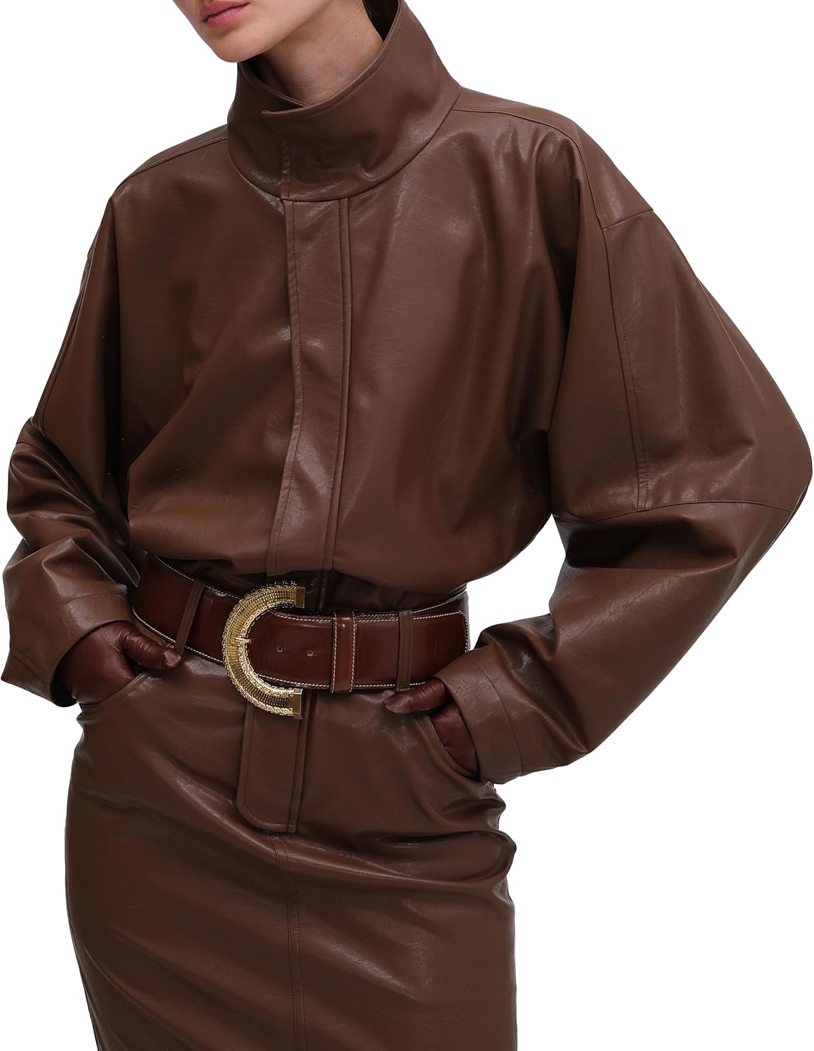 Ronny Kobo Womens Regan Faux Leather Longsleeve Midi Dress