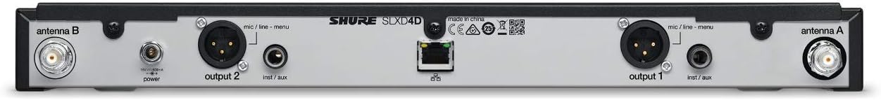 Shure SLXD4 Dual Channel Receiver - for use with SLX-D Digital Wireless Microphone Systems, Transmitters Sold Separately | J52 Band (SLXD4D=-J52)