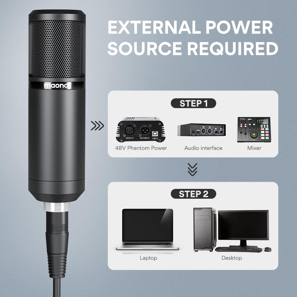 MAONO XLR Condenser Microphone, Professional Cardioid Studio Recording Mic for Streaming, Podcasting, Singing, Voice-Over, Vocal, Home-Studio, YouTube, Skype, Twitch (PM320S & PM500)