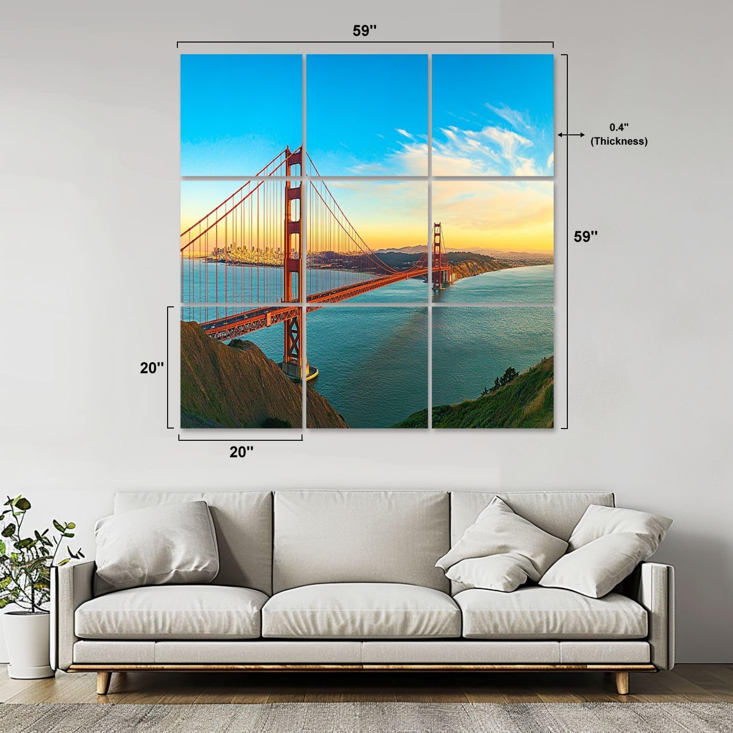 Art Acoustic Panels Self Adhesive bridge San Francisco 9 Packs Decorative Soundproof Wall Panels Large Sound Absorbing Panels for Home Office 60