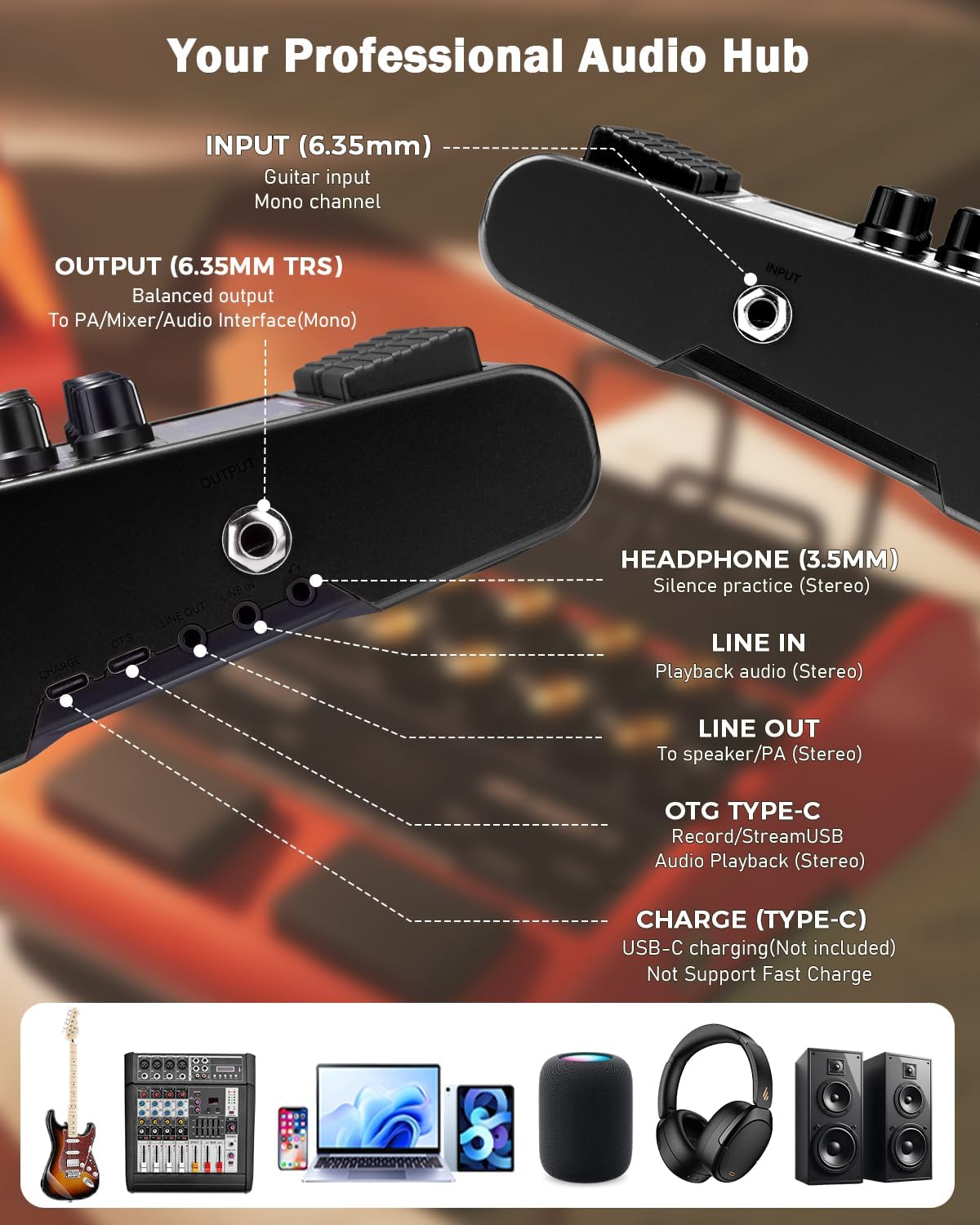 JOYO 10W Portable Electric Guitar Amp Multi-Effects Pedal Combo Amplifier with Footswitch,14 Amp Models,3-Band EQ,36 Drum Patterns & Looper,OTG Recording,Bluetooth for Practice(JAM Buddy II, Black)