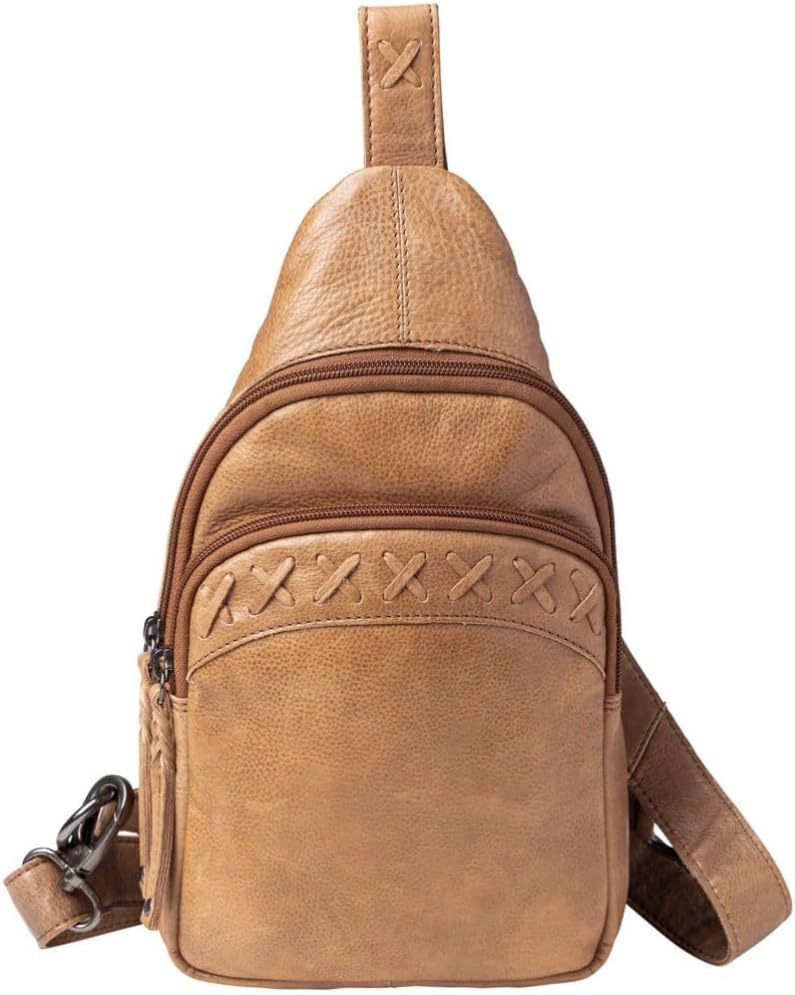 Lady Conceal Taylor Leather Unisex Tactical Gun Holster Sling Backpack - Medium Frame Handgun -Two locking concealment pockets with Locking Zippers and Universal Holster - 7