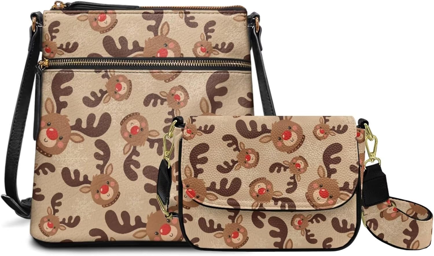 COEQINE Christmas Hobo Bags Women Trendy Crossbody Bag for Womens Travel Shoulder Handbags and Purse Set 2 Pcs