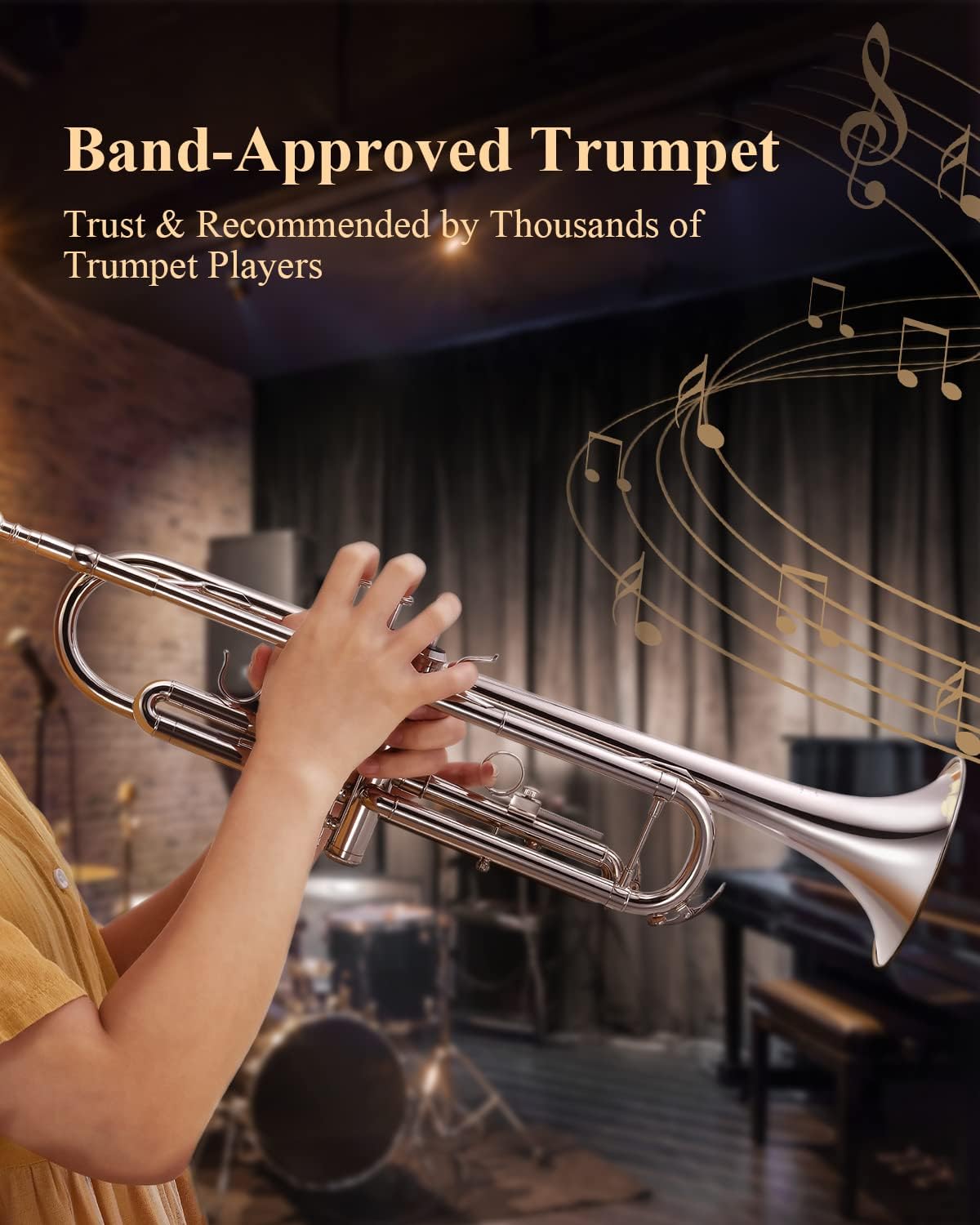 Eastar Bb Standard Trumpet Set for Beginner, Brass Student Trumpet Instrument with Hard Case, Cleaning Kit, 7C Mouthpiece and Gloves, ETR-380N, Silver