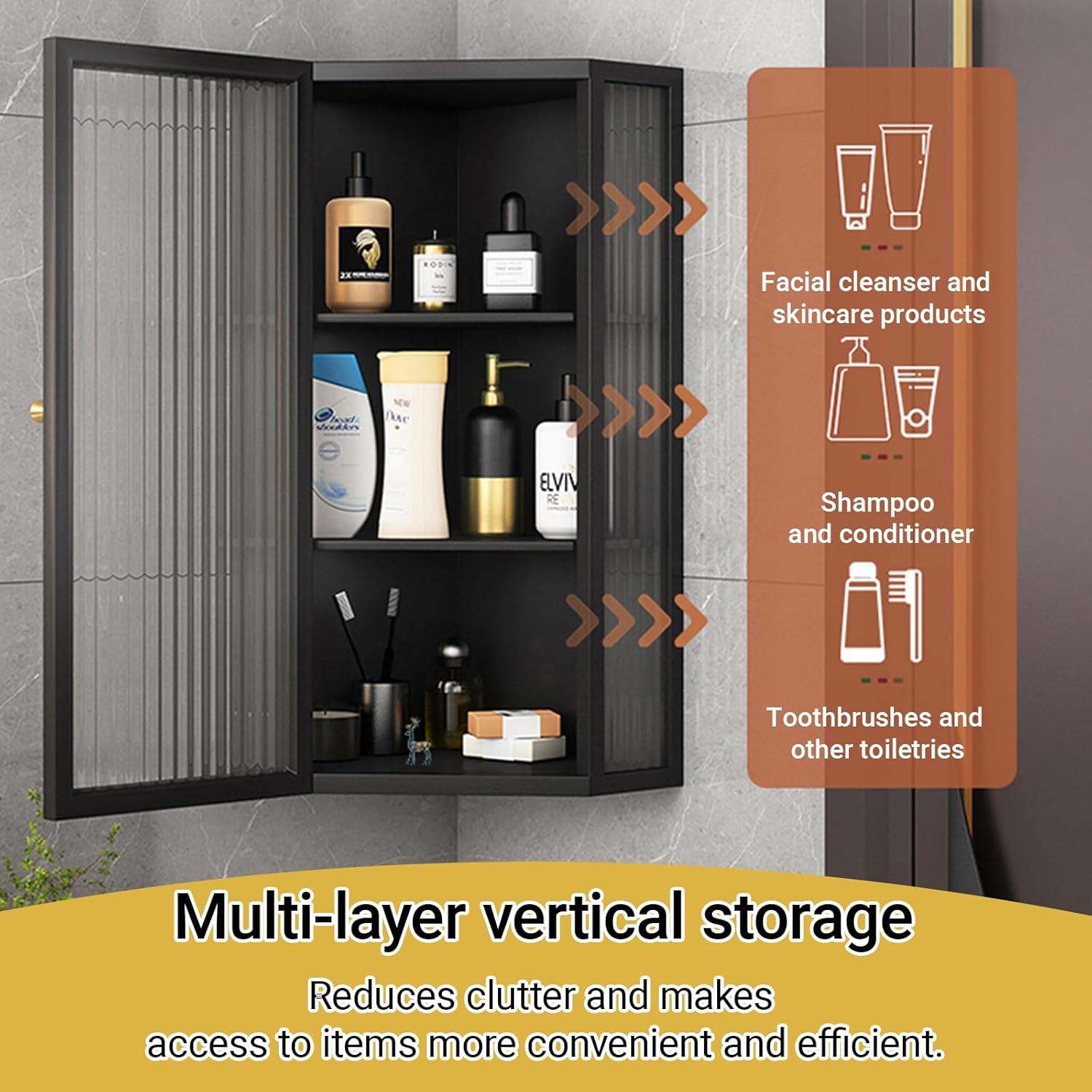 3/4 Tier Wall Mount Corner Bathroom Cabinets with Glass Door，Corner Medicine Cabinet ，Narrow Spice Rack，Makeup Organizer ，for Kitchen Living Room，Bedroom(Beige,4-Tier)