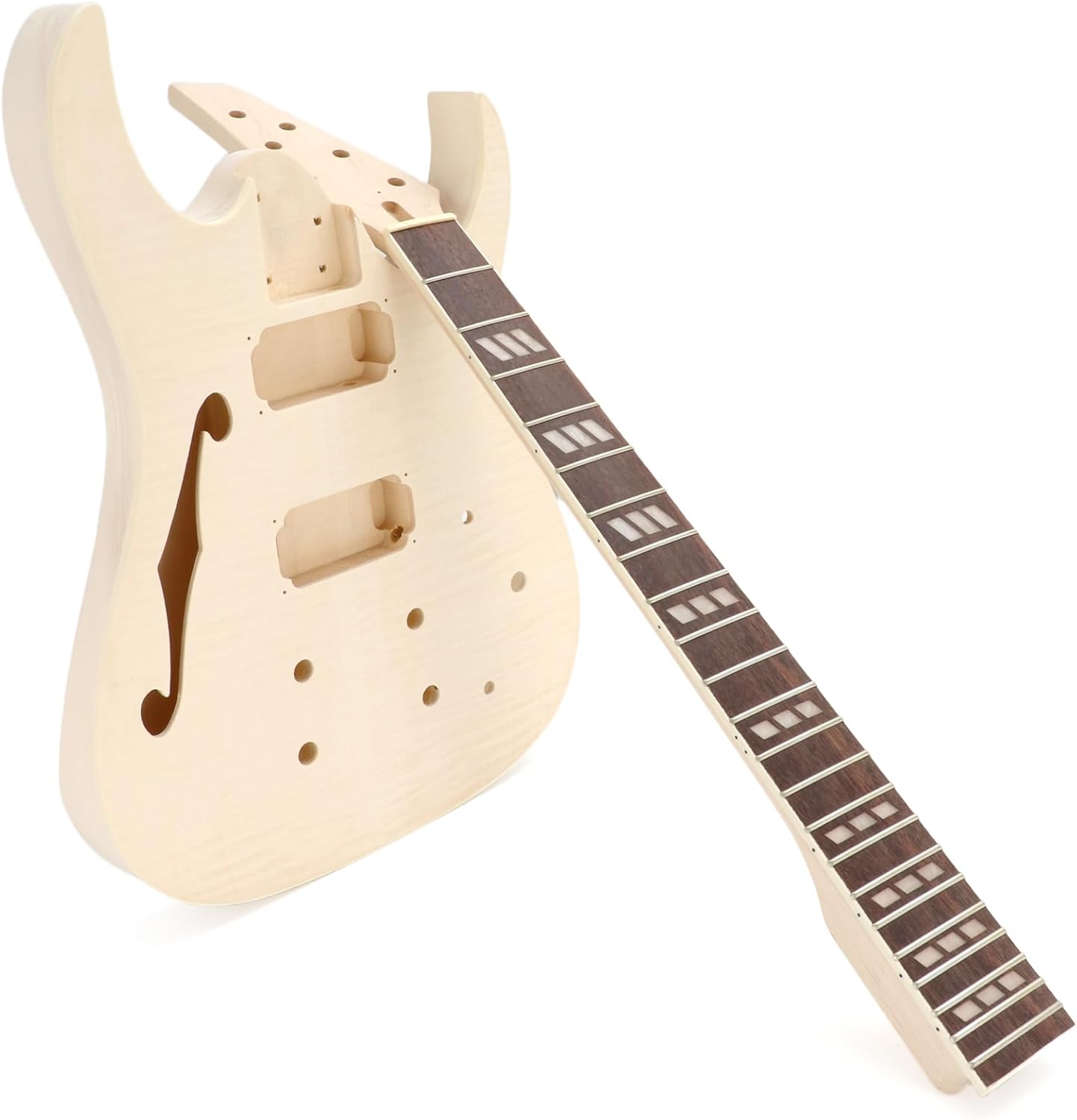 DIY Electric Guitar Kit Beginner Kit 6 String Right Handed with Flamed Maple Veneer Top Basswood Body Hard Maple Neck Rosewood Fingerboard Chrome Hardware Build Your Own Guitar.