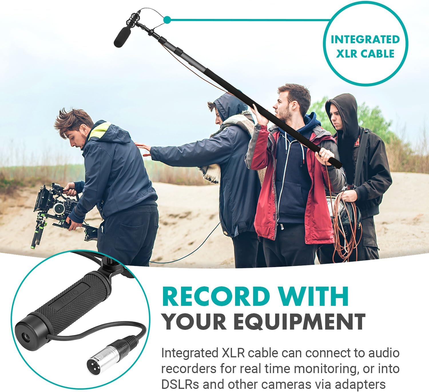 Movo Location Sound Recording Kit with Blimp Microphone, XLR Cables, Boom Pole Extension - Cardioid Shotgun Camera Microphone - XLR Microphone Cable for Audio Recorders - Perfect Boom Mic Bundle