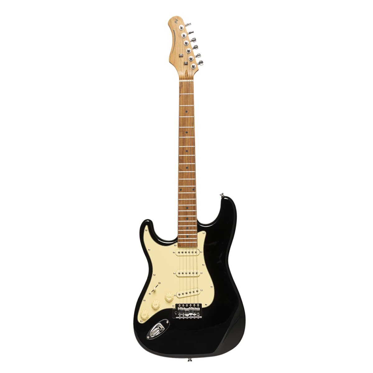 Stagg SES-55 BLK LH Series 55 Left Handed Electric Guitar with Solid Paulownia Body l Tempered Maple Neck l 22 Fret Maple Fingerboard l Aged White 3-Ply Pickguard l Brilliant Black Finish