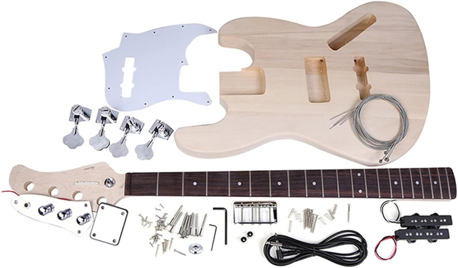 DIY Electric Guitar Kit 4-String Electric Bass Guitar DIY Kit Solid Basswood Body Maple Neck Rosewood Fingerboard DIY Kit Set