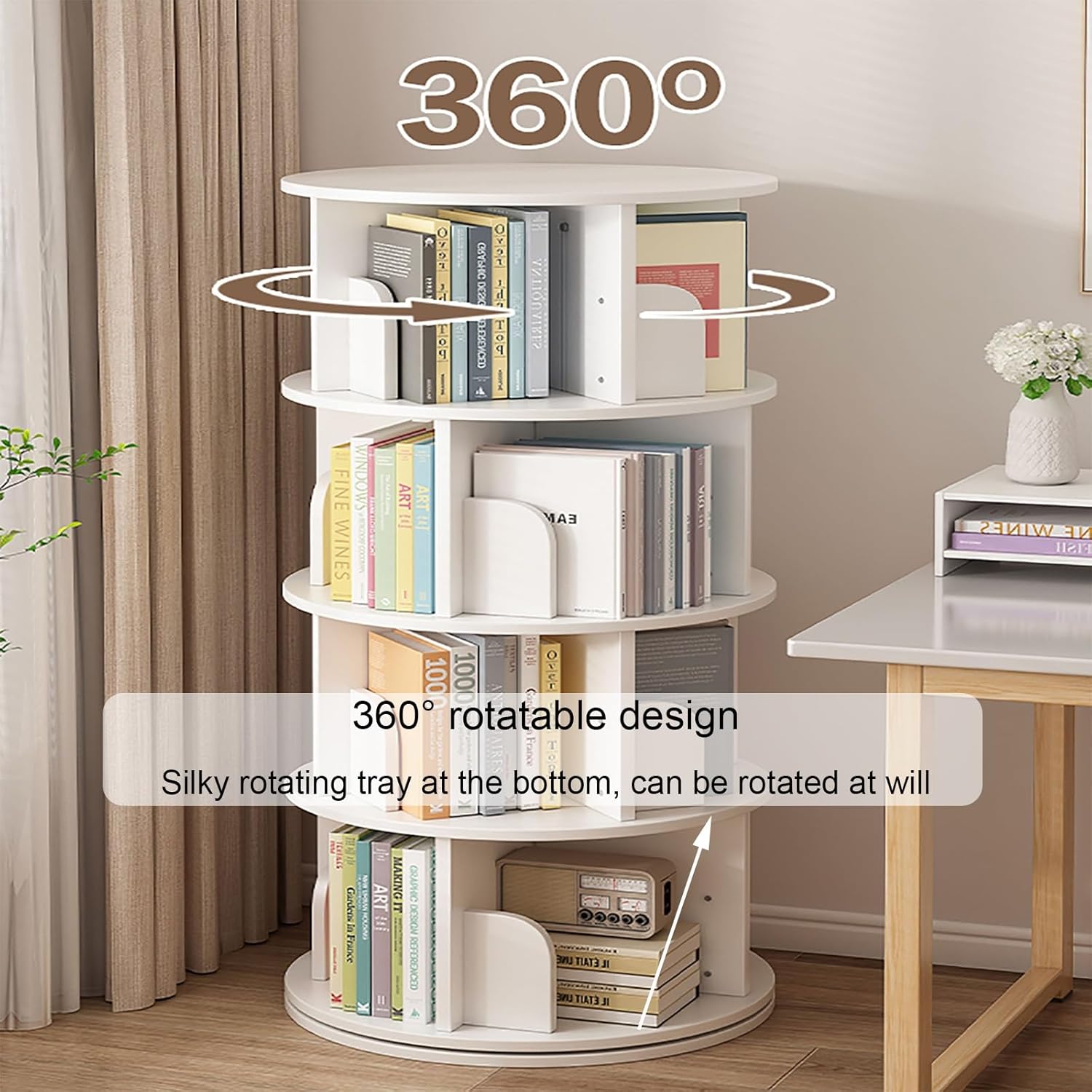 360° Rotating Bookshelf, Spinning Book Tower Swivel Bookcase, Round Book Shelf, for Small Space Freestanding Corner Bookcase for Playroom Bedroom Living Room(Brown,40 * 160cm/15.7 * 63in)