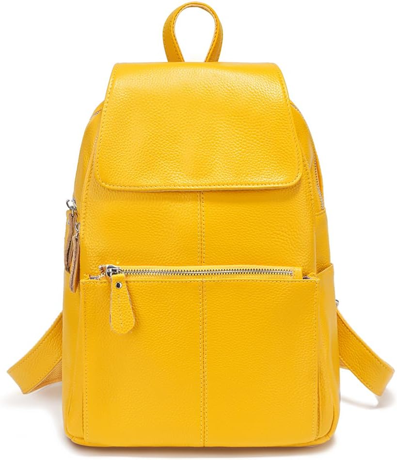 15 Colors 100% Genuine Leather Women Backpack Antitheft Fashion Rucksack Travel Bag For Ladies (Yellow)