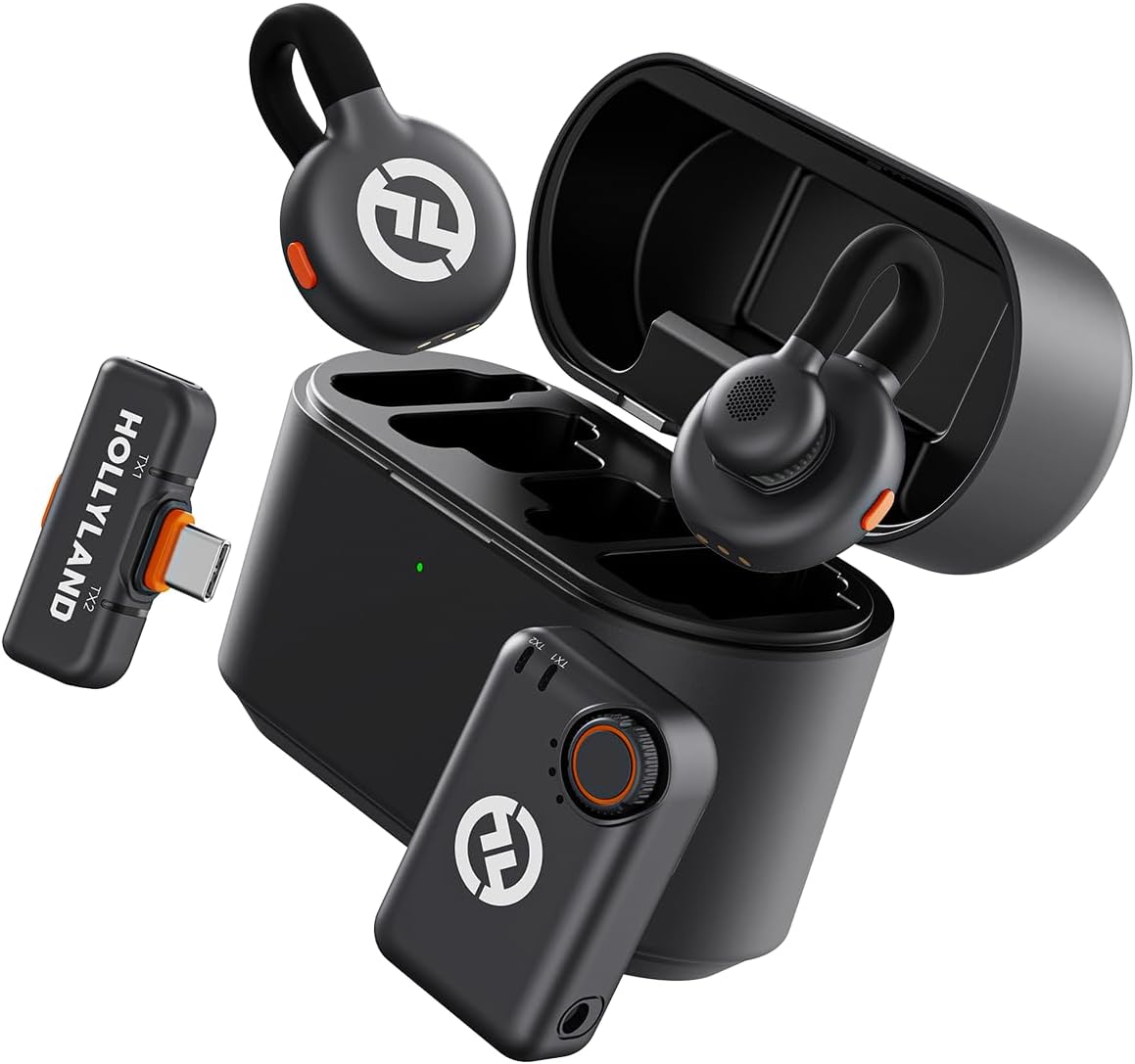 Hollyland Lark M2S Wireless Lavalier Microphone Mini Combo (Camera RX+Type-C RX) for iPhones/Androids/Cameras with Logo-Free, 1000ft max Range, Titanium, 30H Battery for Interview, Vlog, Streaming