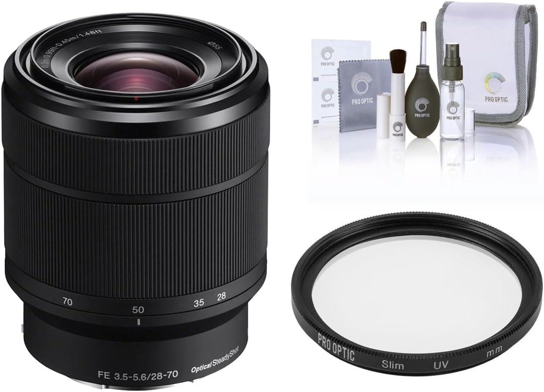 Sony FE 28-70mm f/3.5-5.6 OSS Lens for Sony E, Bundle with 55mm UV Slim Filter, Cleaning Kit
