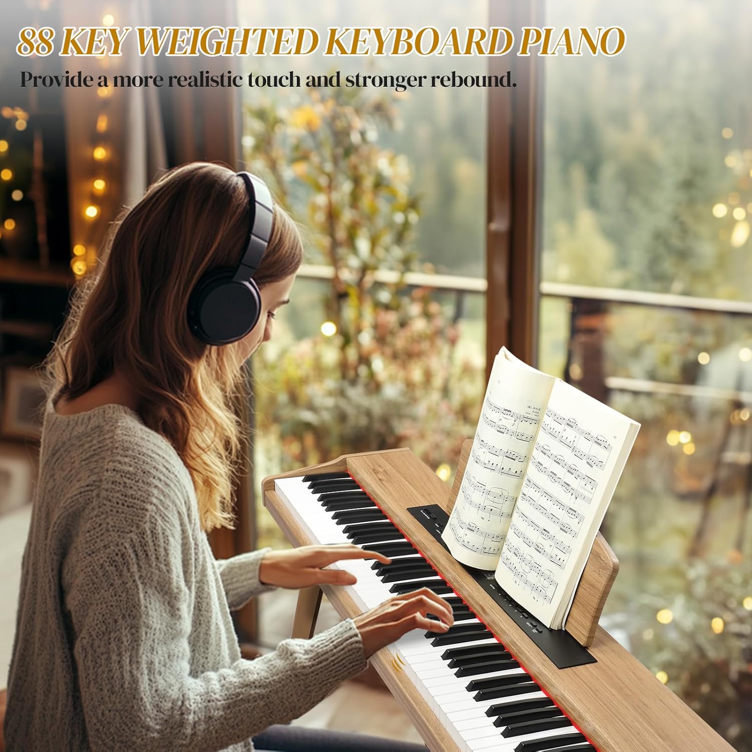 Ktaxon 88 Key Weighted Keyboard with 64 Polyphony, 128 Rhythms, 128 GM Tones & 3 Pedal Unit, Piano Keyboard with Adjustable Bench, Multi-External Interfaces, Bluetooth MIDI for Beginners(Natural)