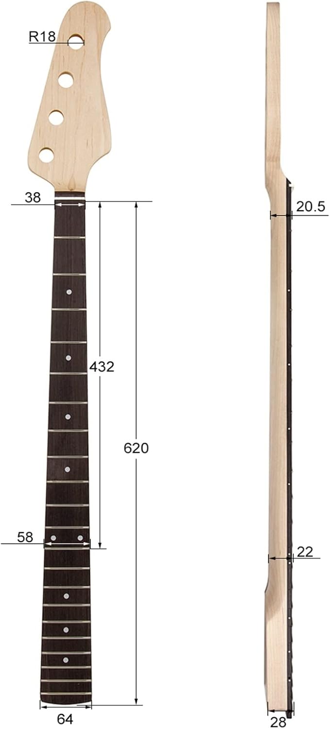 Electric Guitar Neck 4 String Maple for Bass 21 Frets Bolt On 38 Mm Nut Nature Satin Electric Guitar Neck (Color : Synthetic Wood Fret)