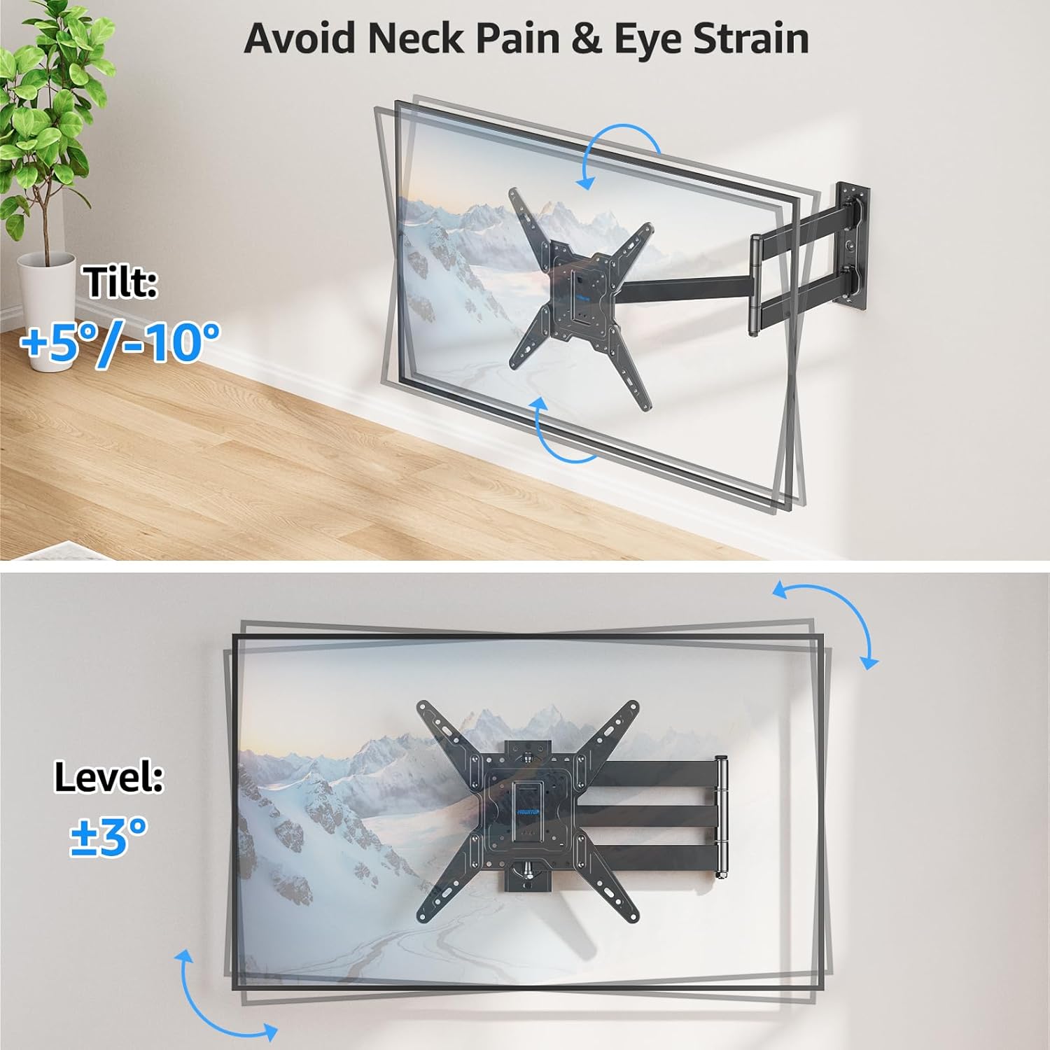 MOUNTUP Long Arm TV Wall Mount MU0075 & Rolling Mobile TV Cart Bundle MU1109-B