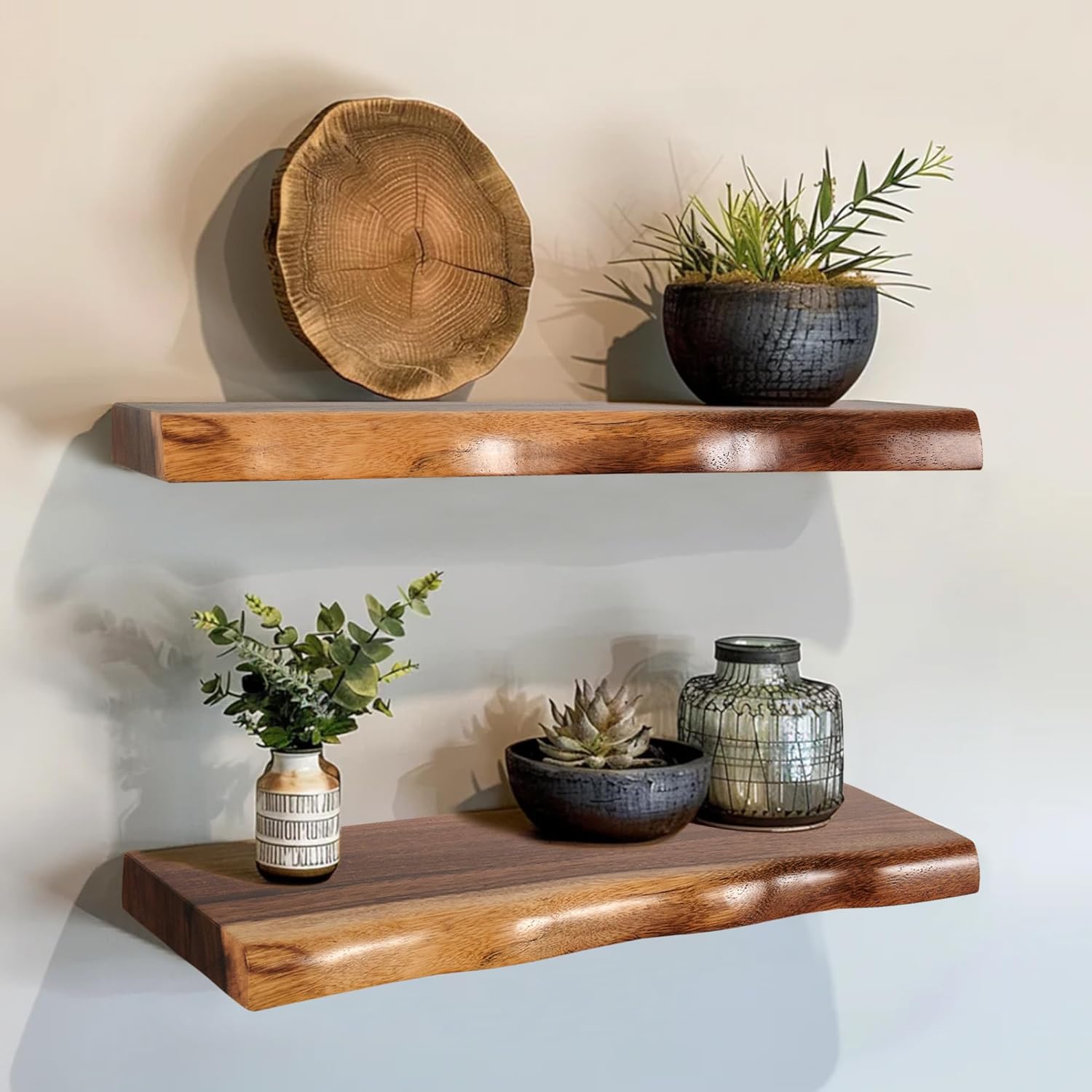 Greenage Live Edge Floating Acacia Wood Shelf 24