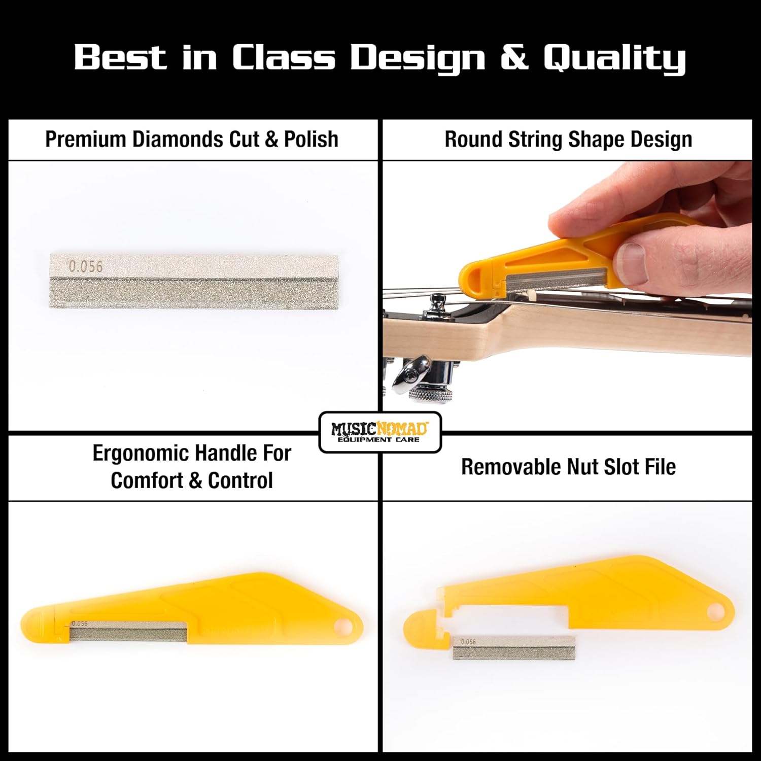 MusicNomad MN668 6 pc. Diamond Coated Electric Guitar Nut Slotting File Set - Light Strings, with Storage Case