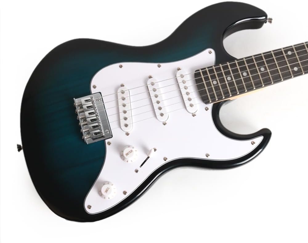 Electric Mini Guitar 36Inch 3/4 Short Scale Blueburst Color sss Pickups One Volume One Tone 5 Ways Toggle Portable For Starter Beginner Travel And Practice With Gigbag Strap Total