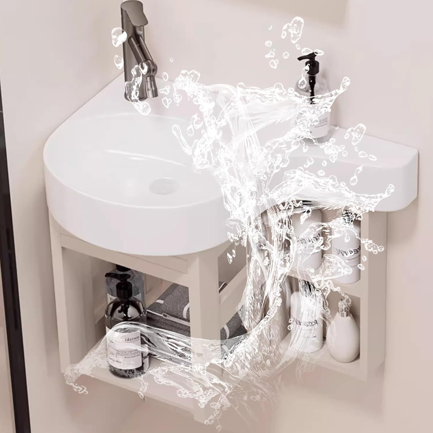 Small Wall Mount Corner Sink Wall Mount Corner Sink Floating Bathroom Sink Wall Mounted Freestanding Practical Bathroom Sink Ceramic Vessel Sink for Outdoor Indoor Restaurant Bathroom