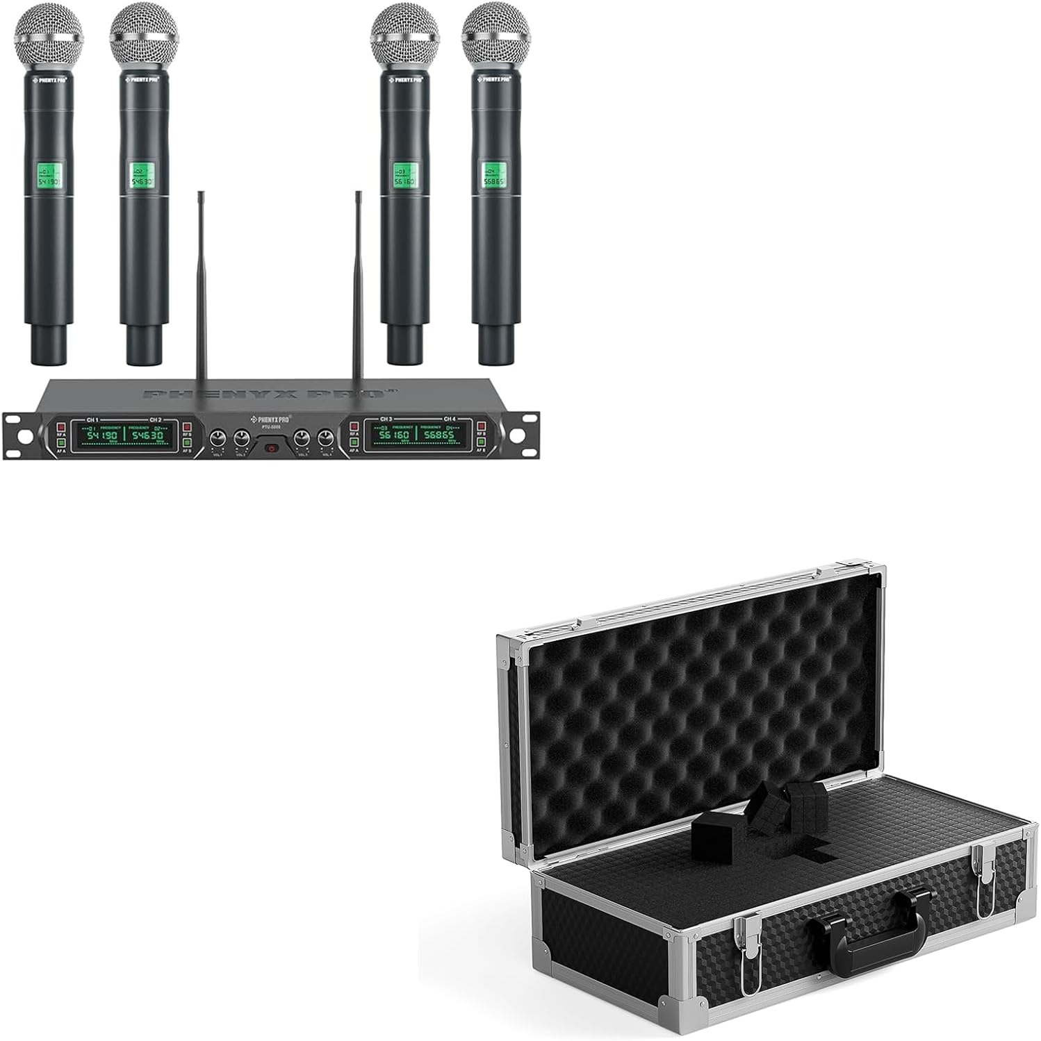 Phenyx Pro Wireless Microphone System PTU-5000-4H Bundle with The Customizable Large Size Carrying Case