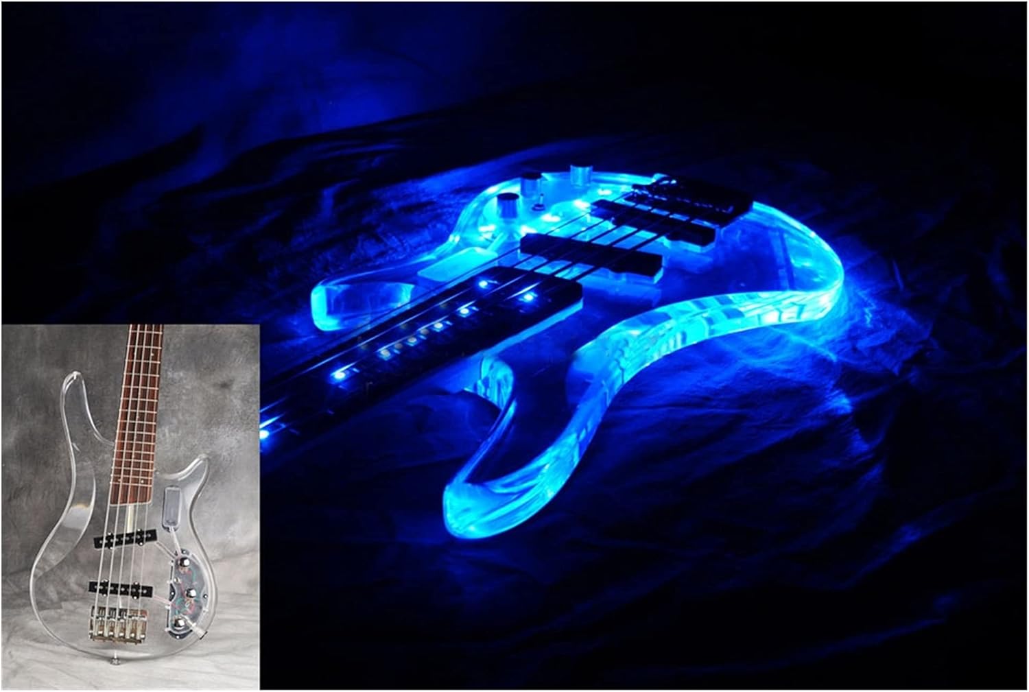 Unfinished Guitar Body Red Sandalwood Fingerboard with LED Lights, Real Shots, Suitable for 2016 New Straight-Through 5-String Acrylic Body Bass Guitar DIY Accessory