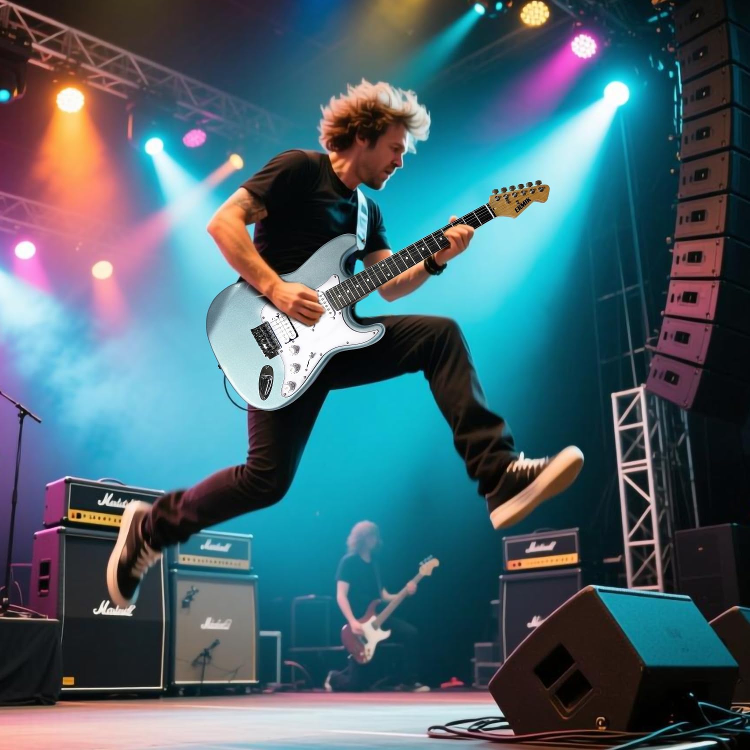 Ermik Soild Body Electric Guitar Kit with Amp 20W, Strings, Strap, Digital Tuner, Picks, Gig Bag, Cable, Tremolo Bar, 39