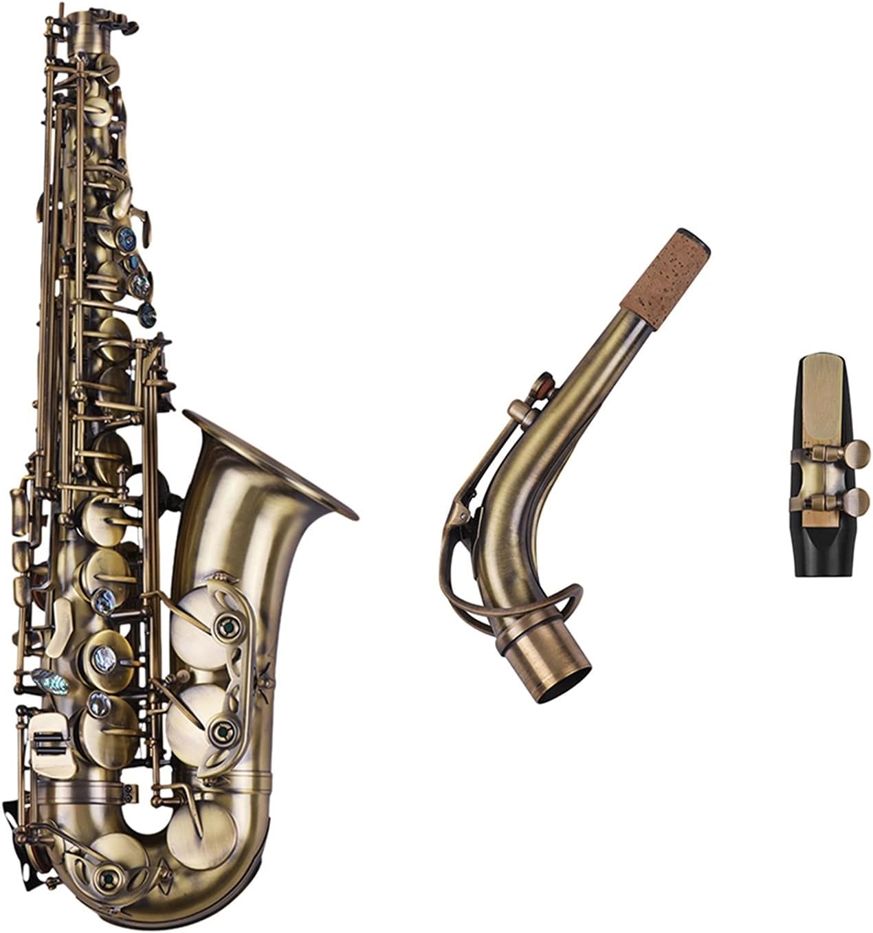 Saxophone Set High Grade Antique Finish EB E-Flat Alto Saxophone Sax Shell Key Carve Pattern Woodwind Instrument with Padded Carry Saxophones Student