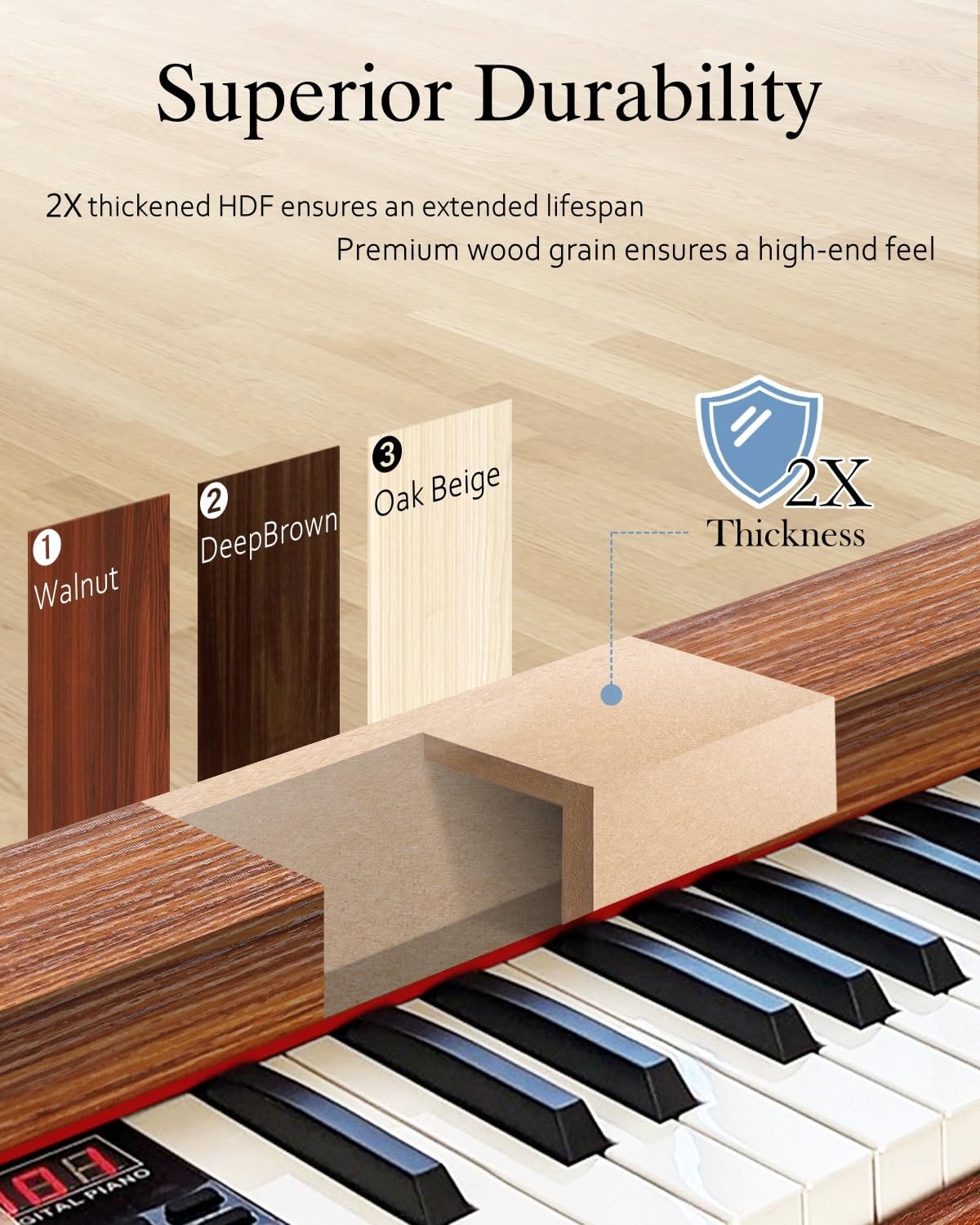 Longeye Piano Keyboard 88 Keys Wooden Electric Piano Semi Weighted Digital Piano Includes Piano Stand, Music Stand, Keyboard Bench, Headphones, MOLD2 Walnut