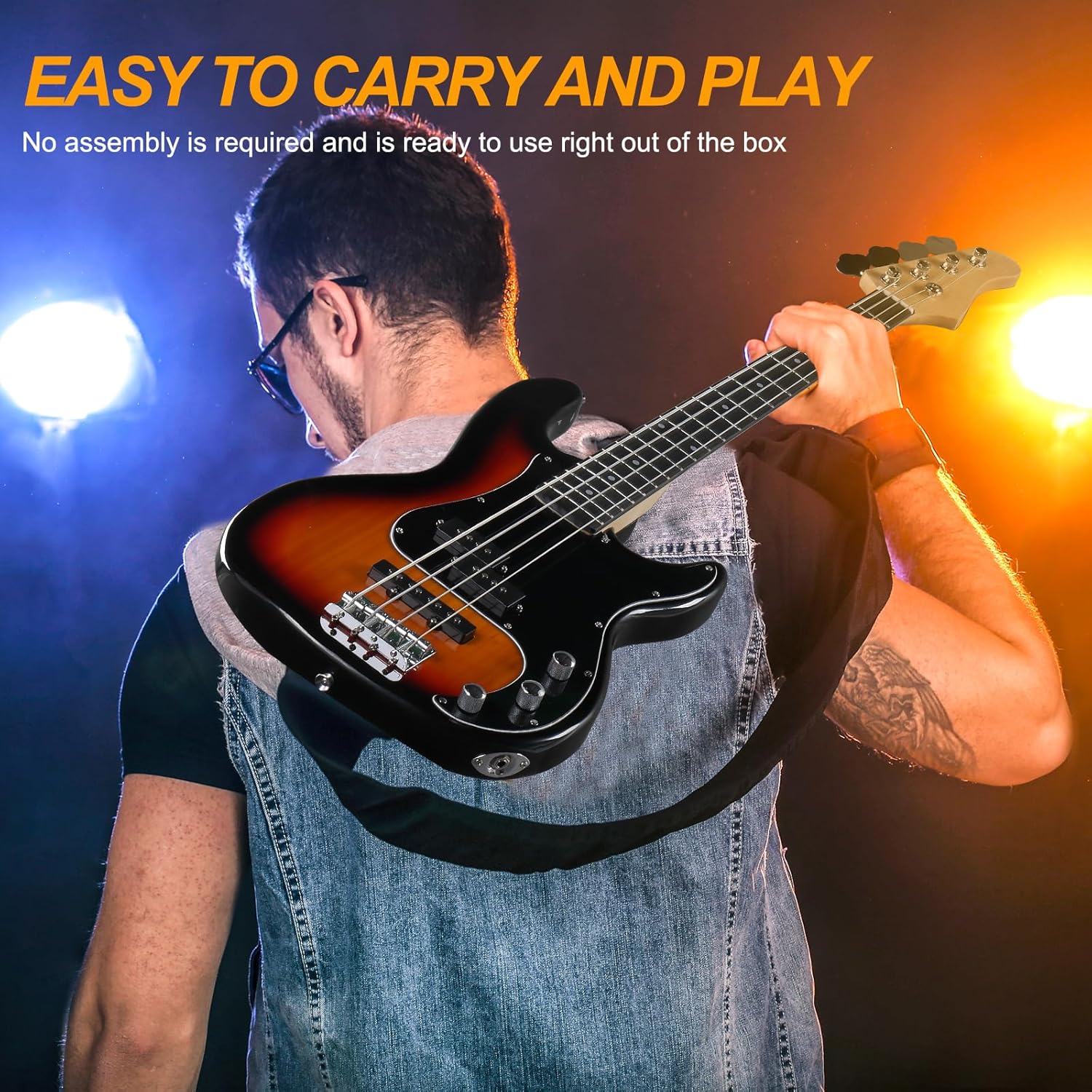 Ktaxon 4 String Bass Guitar, Bass Kit Full Size Guitar Starter Kit with 20W AMP, Portable Gip Bag, Premium Cable, Adjustable Guitar Strap, Picks and Wrench, Gift For Music Lover(Bass Set-Sunset)