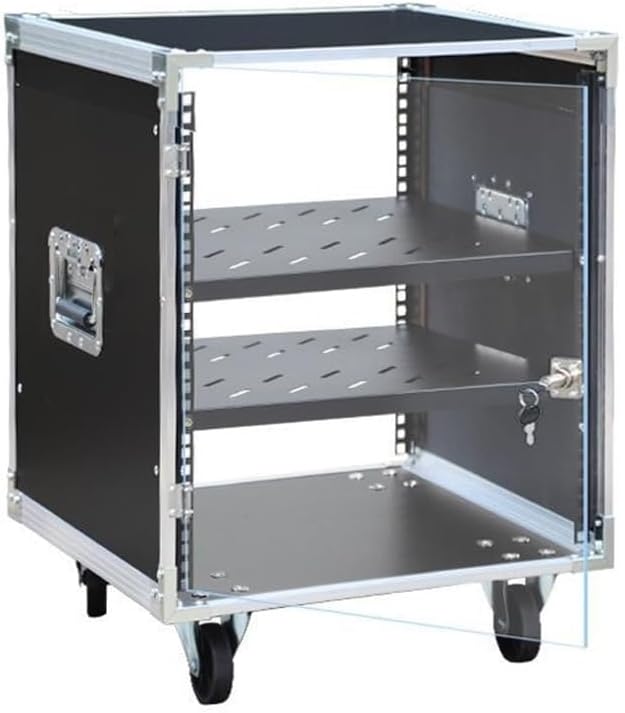 Audio Rack Cabinet for Recording Room, Floor AV Media Stand for Stereo Components, Studio Rack with Doors and Wheels, Equipment Storage Rack for Home Theater and Music Setup(60cm/23.6in)