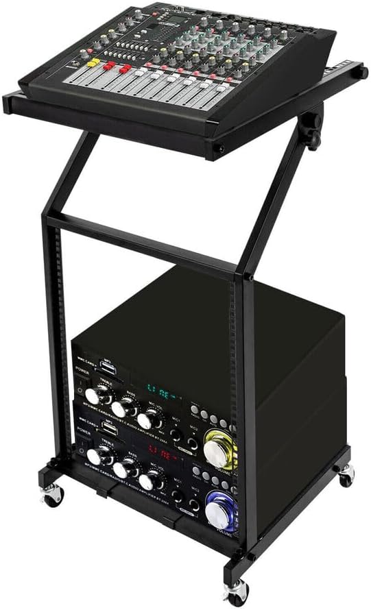 12U DJ Mixer Stand Stage Cart & Adjustable Rack Mount Studio Equipment DJ Rolling With Wheel,Pro Audio Recording Cabinet Perfect for Office Home Stage or Studio Music Show