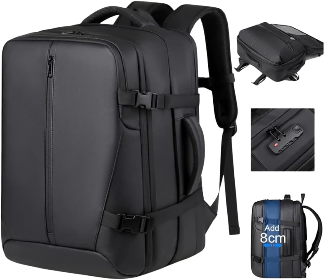 Vacuum Backpack Travel with Pump 50L Expandable Vacuum Seal Backpack Travel Water Resistant with TSA Lock for Women & Men (black)