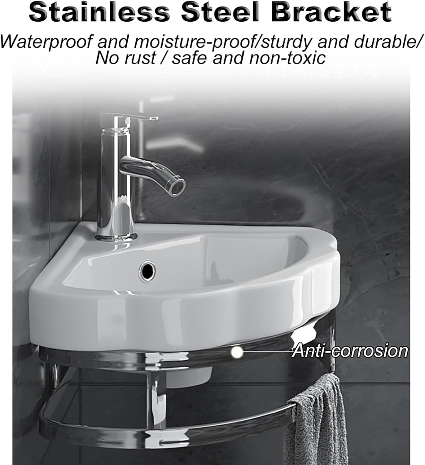 Modern Wall Mount Small Corner Bathroom Vessel Sink with Faucet Drain Towel Bar Ideal for Kitchen Bathroom Restaurant Laundry Farmhouse 10in/25.5cm