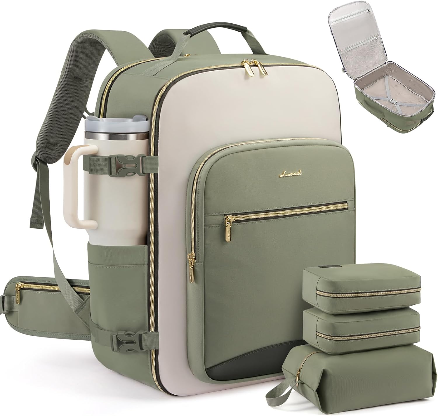 LOVEVOOK 56L Travel Backpack for Women & Men, Airline Approved Carry On Luggage with 3 Packing Cubes, TSA Overnight Bags, Waterproof Personal Item Bag, Weekender Essentials Backpacks fits 17